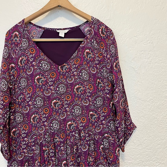 Garnet Hill Purple Floral Dress 3/4 Sleeve 10 - Picture 4 of 8